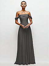 Front View Thumbnail - Caviar Gray Off-the-Shoulder Draped Neckline Maxi Dress