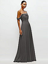 Side View Thumbnail - Caviar Gray Off-the-Shoulder Draped Neckline Maxi Dress