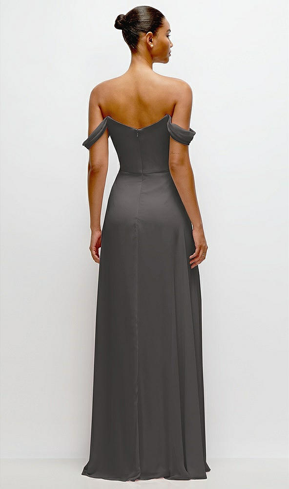 Back View - Caviar Gray Off-the-Shoulder Draped Neckline Maxi Dress