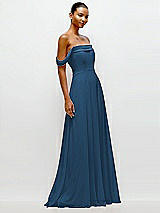 Side View Thumbnail - Dusk Blue Off-the-Shoulder Draped Neckline Maxi Dress