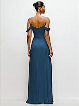 Rear View Thumbnail - Dusk Blue Off-the-Shoulder Draped Neckline Maxi Dress