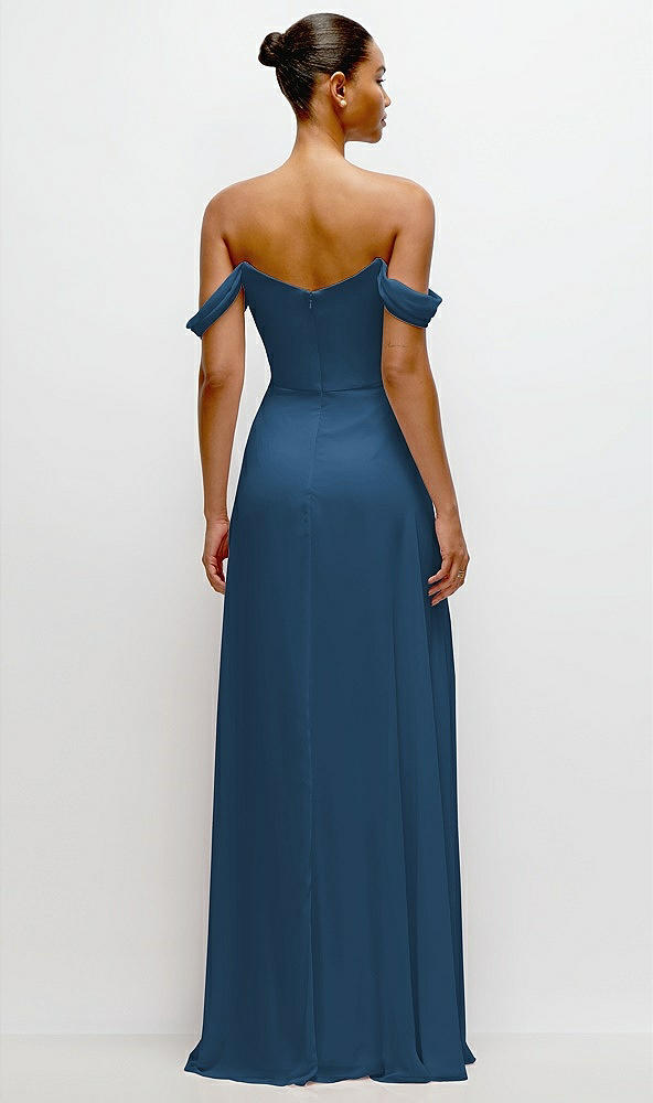 Back View - Dusk Blue Off-the-Shoulder Draped Neckline Maxi Dress