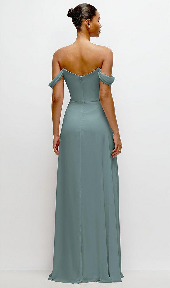 Back View - Icelandic Off-the-Shoulder Draped Neckline Maxi Dress