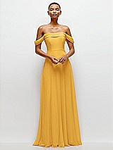 Front View Thumbnail - NYC Yellow Off-the-Shoulder Draped Neckline Maxi Dress