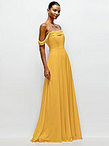 Side View Thumbnail - NYC Yellow Off-the-Shoulder Draped Neckline Maxi Dress