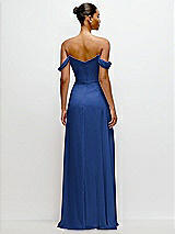 Rear View Thumbnail - Classic Blue Off-the-Shoulder Draped Neckline Maxi Dress