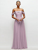 Front View Thumbnail - Suede Rose Off-the-Shoulder Draped Neckline Maxi Dress