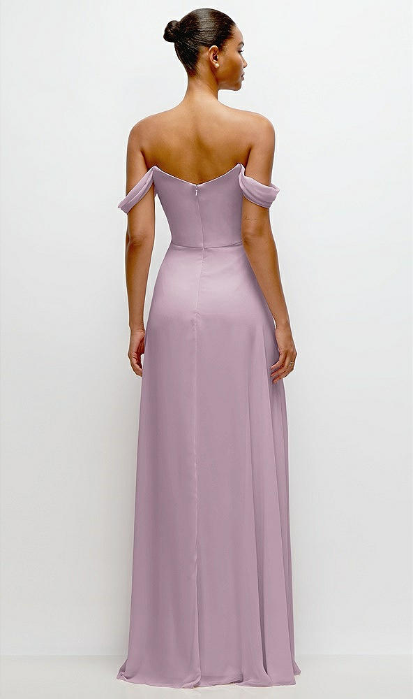 Back View - Suede Rose Off-the-Shoulder Draped Neckline Maxi Dress