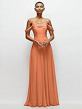 Front View Thumbnail - Sweet Melon Off-the-Shoulder Draped Neckline Maxi Dress