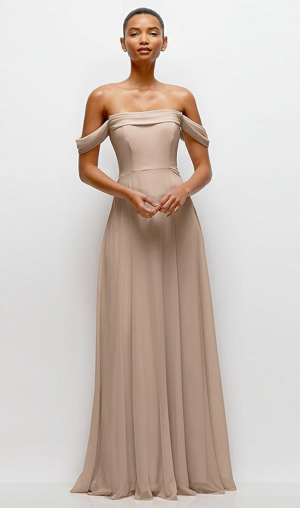 Front View - Topaz Off-the-Shoulder Draped Neckline Maxi Dress