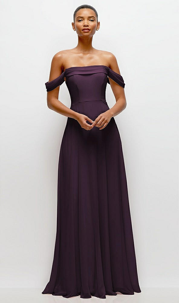 Front View - Aubergine Off-the-Shoulder Draped Neckline Maxi Dress