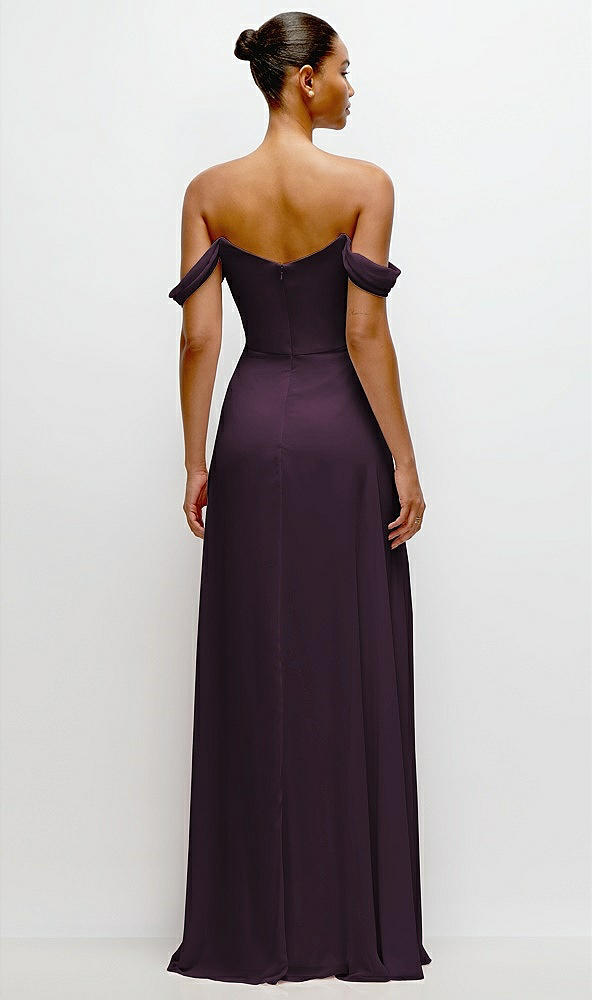 Back View - Aubergine Off-the-Shoulder Draped Neckline Maxi Dress