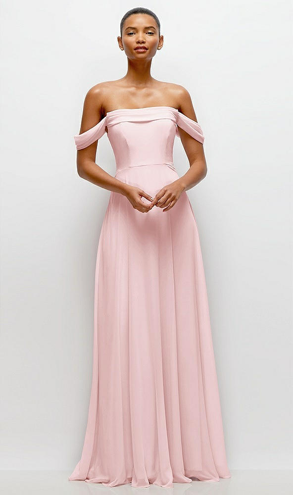 Front View - Ballet Pink Off-the-Shoulder Draped Neckline Maxi Dress