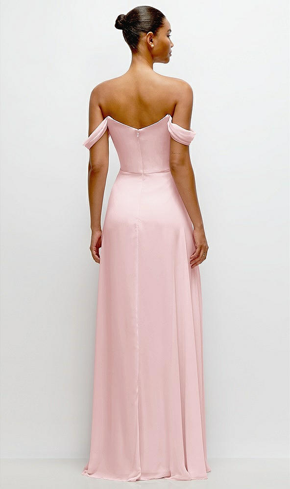 Back View - Ballet Pink Off-the-Shoulder Draped Neckline Maxi Dress