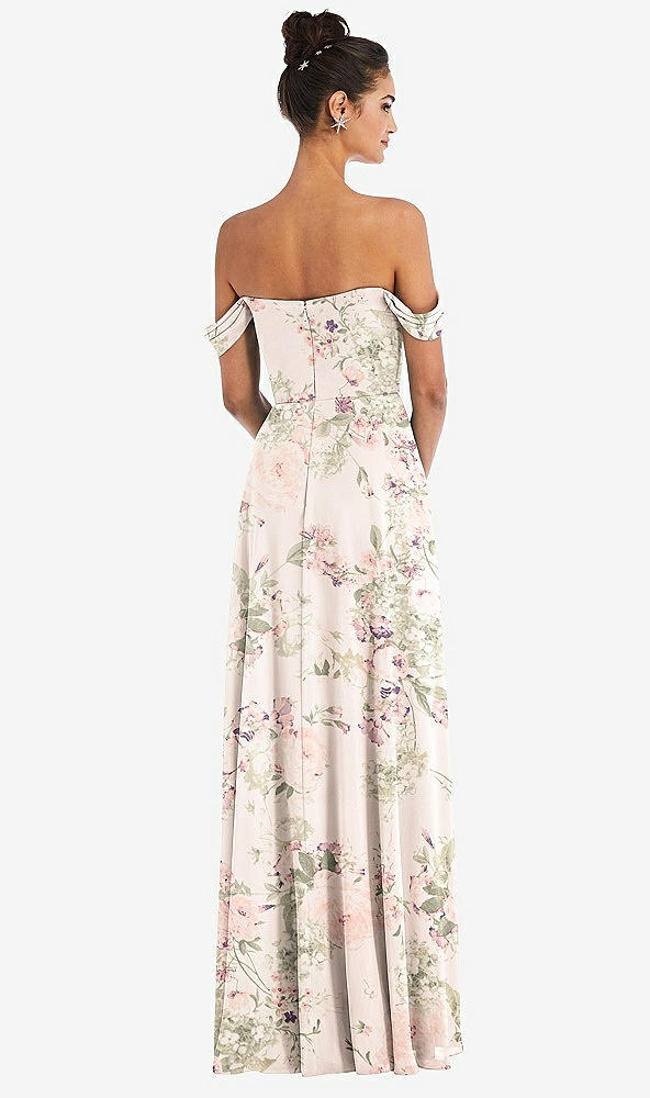 Back View - Blush Garden Off-the-Shoulder Draped Neckline Maxi Dress