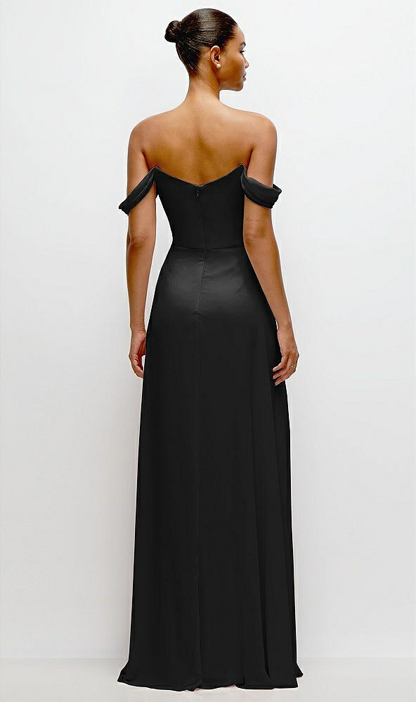 Back View - Black Off-the-Shoulder Draped Neckline Maxi Dress