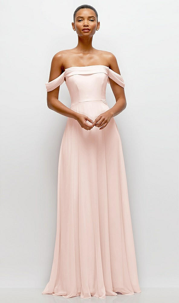 Front View - Blush Off-the-Shoulder Draped Neckline Maxi Dress