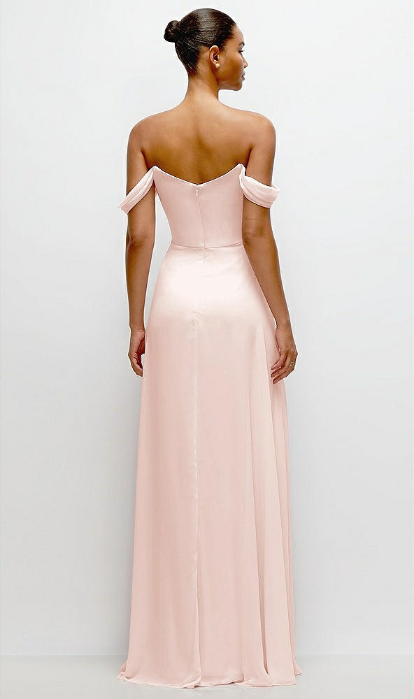 Back View - Blush Off-the-Shoulder Draped Neckline Maxi Dress