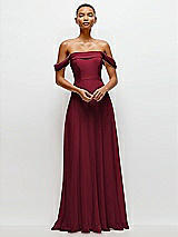 Front View Thumbnail - Burgundy Off-the-Shoulder Draped Neckline Maxi Dress