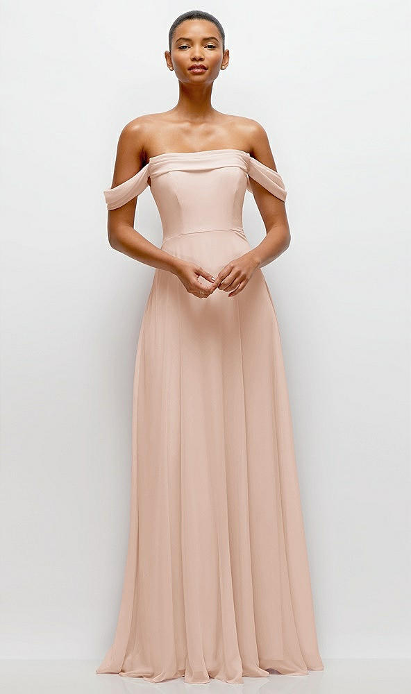 Front View - Cameo Off-the-Shoulder Draped Neckline Maxi Dress