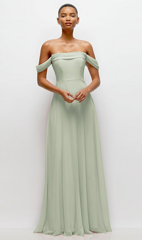 Front View - Celadon Off-the-Shoulder Draped Neckline Maxi Dress