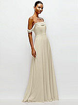 Side View Thumbnail - Champagne Off-the-Shoulder Draped Neckline Maxi Dress