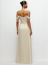 Rear View Thumbnail - Champagne Off-the-Shoulder Draped Neckline Maxi Dress