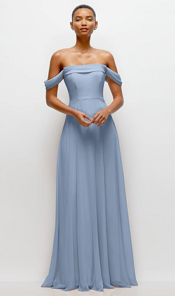 Front View - Cloudy Off-the-Shoulder Draped Neckline Maxi Dress