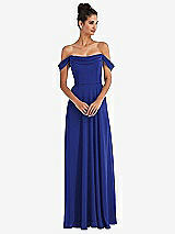 Alt View 1 Thumbnail - Cobalt Blue Off-the-Shoulder Draped Neckline Maxi Dress