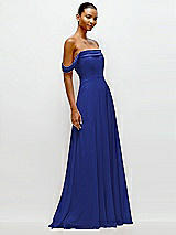 Side View Thumbnail - Cobalt Blue Off-the-Shoulder Draped Neckline Maxi Dress