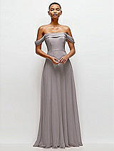 Front View Thumbnail - Cashmere Gray Off-the-Shoulder Draped Neckline Maxi Dress