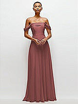 Front View Thumbnail - English Rose Off-the-Shoulder Draped Neckline Maxi Dress