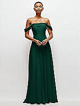 Front View Thumbnail - Hunter Green Off-the-Shoulder Draped Neckline Maxi Dress