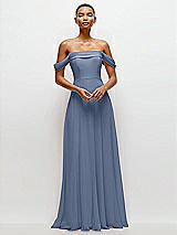 Front View Thumbnail - Larkspur Blue Off-the-Shoulder Draped Neckline Maxi Dress