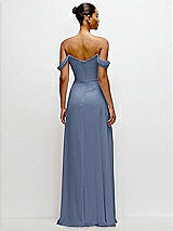 Rear View Thumbnail - Larkspur Blue Off-the-Shoulder Draped Neckline Maxi Dress