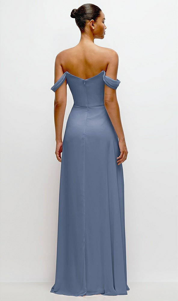 Back View - Larkspur Blue Off-the-Shoulder Draped Neckline Maxi Dress