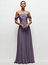 Front View Thumbnail - Lavender Off-the-Shoulder Draped Neckline Maxi Dress