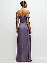 Rear View Thumbnail - Lavender Off-the-Shoulder Draped Neckline Maxi Dress