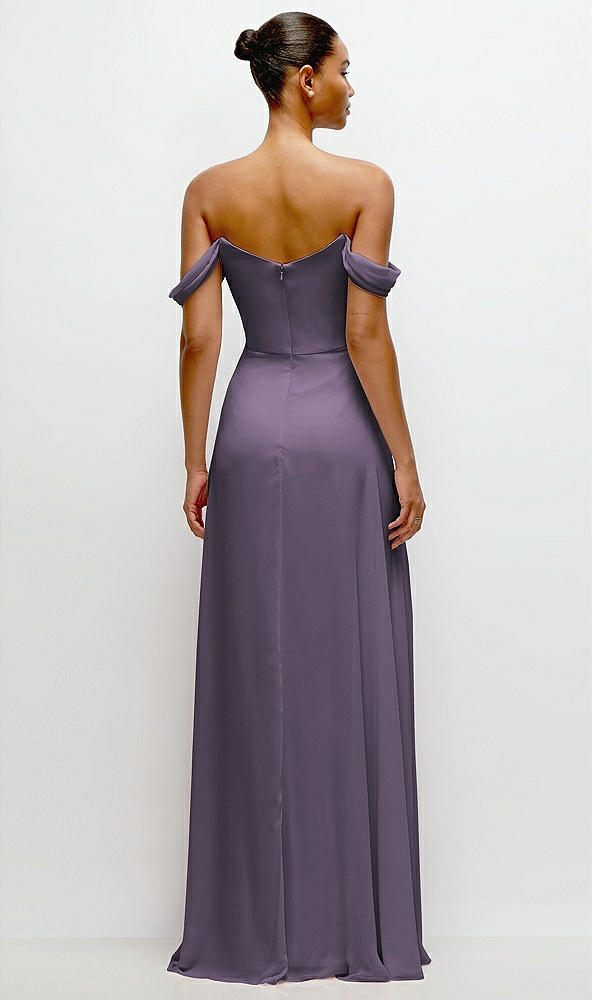 Back View - Lavender Off-the-Shoulder Draped Neckline Maxi Dress