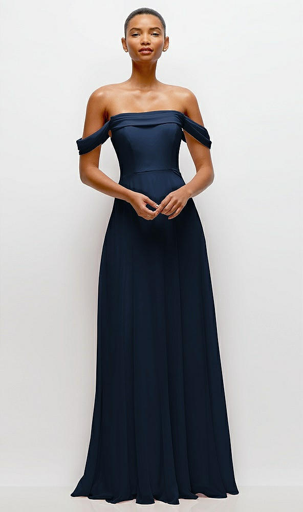 Front View - Midnight Navy Off-the-Shoulder Draped Neckline Maxi Dress