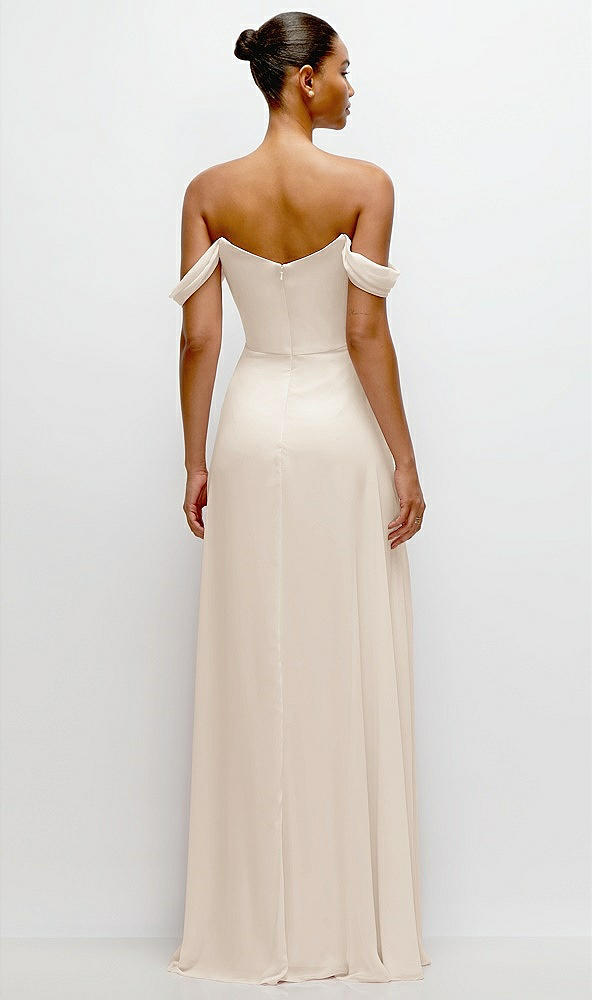 Back View - Oat Off-the-Shoulder Draped Neckline Maxi Dress