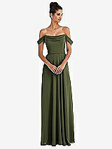 Alt View 1 Thumbnail - Olive Green Off-the-Shoulder Draped Neckline Maxi Dress