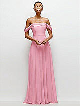 Front View Thumbnail - Peony Pink Off-the-Shoulder Draped Neckline Maxi Dress