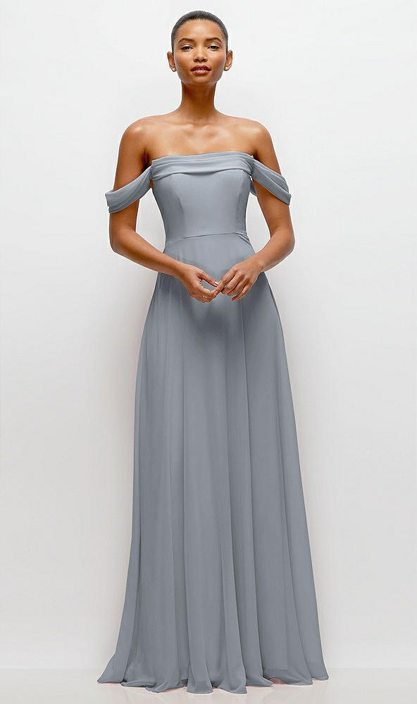 Front View - Platinum Off-the-Shoulder Draped Neckline Maxi Dress