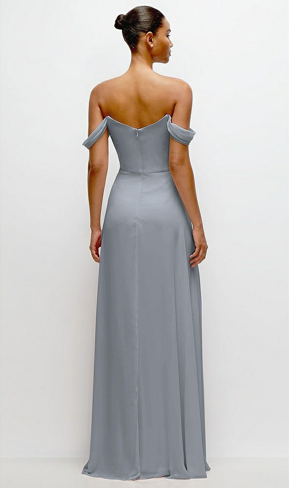 Back View - Platinum Off-the-Shoulder Draped Neckline Maxi Dress