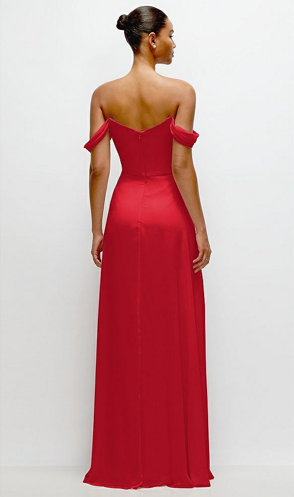 Back View - Parisian Red Off-the-Shoulder Draped Neckline Maxi Dress