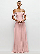 Front View Thumbnail - Rose - PANTONE Rose Quartz Off-the-Shoulder Draped Neckline Maxi Dress