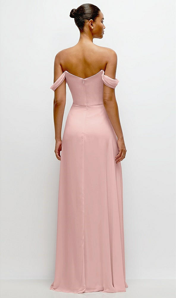 Back View - Rose - PANTONE Rose Quartz Off-the-Shoulder Draped Neckline Maxi Dress