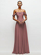 Front View Thumbnail - Rosewood Off-the-Shoulder Draped Neckline Maxi Dress