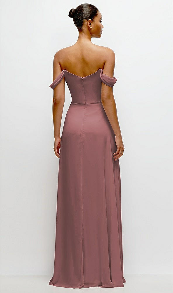 Back View - Rosewood Off-the-Shoulder Draped Neckline Maxi Dress